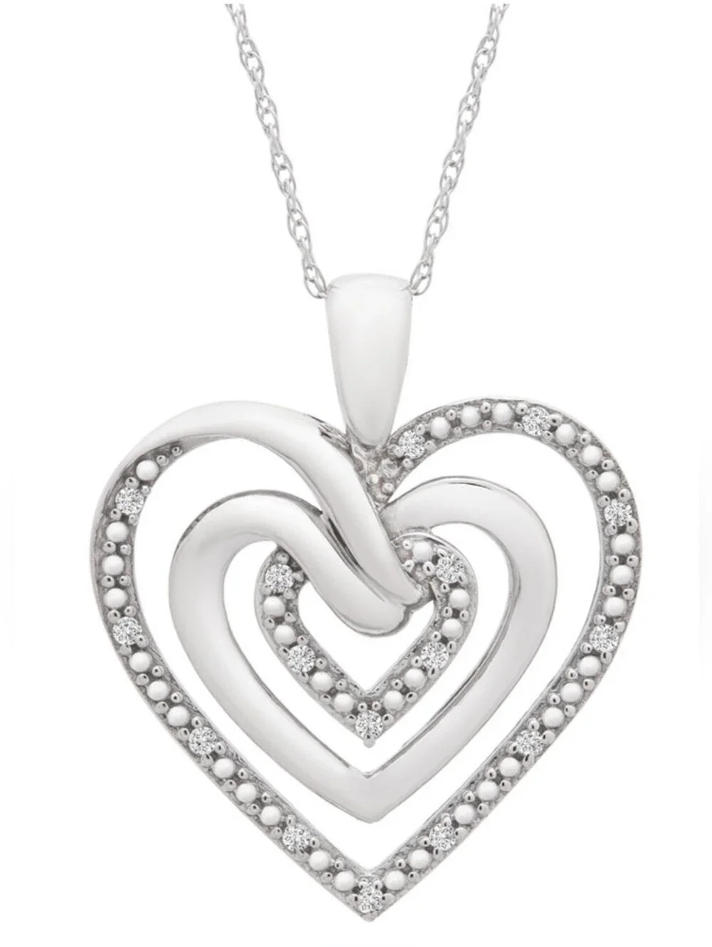 Sterling Silver Triple Heart Pendant Necklace - White